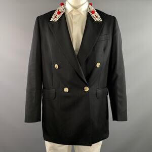 SIMONE ROCHA Chest Size L Black Red & White Beaded Wool Blend Sport Coat